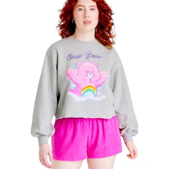 Care Bears NWT Cheer Bear Oversized Crop Top Style Pull-on Crew Neck Sweatshirt - Picture 12 of 12